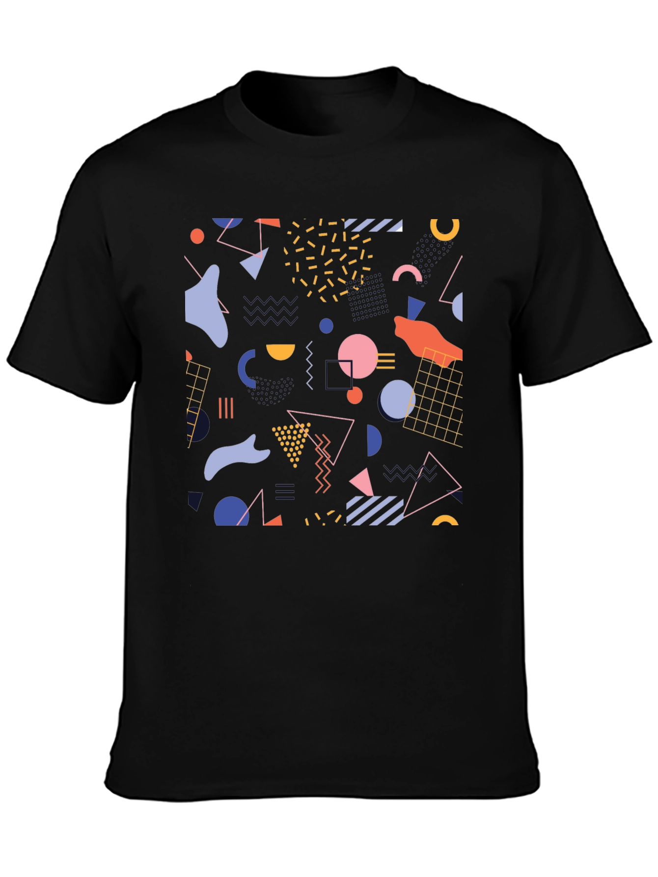 Retro Geometric Pattern Black T-Shirt
