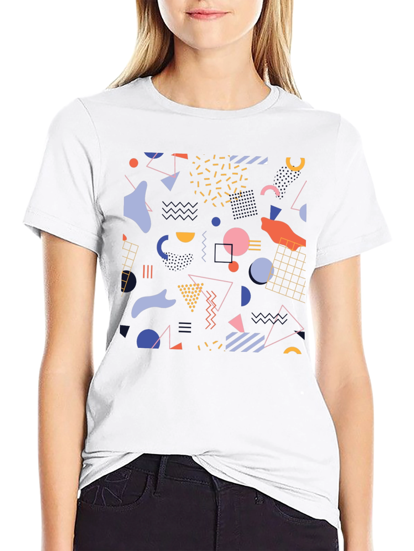 Retro Geometric Pattern Black T-Shirt