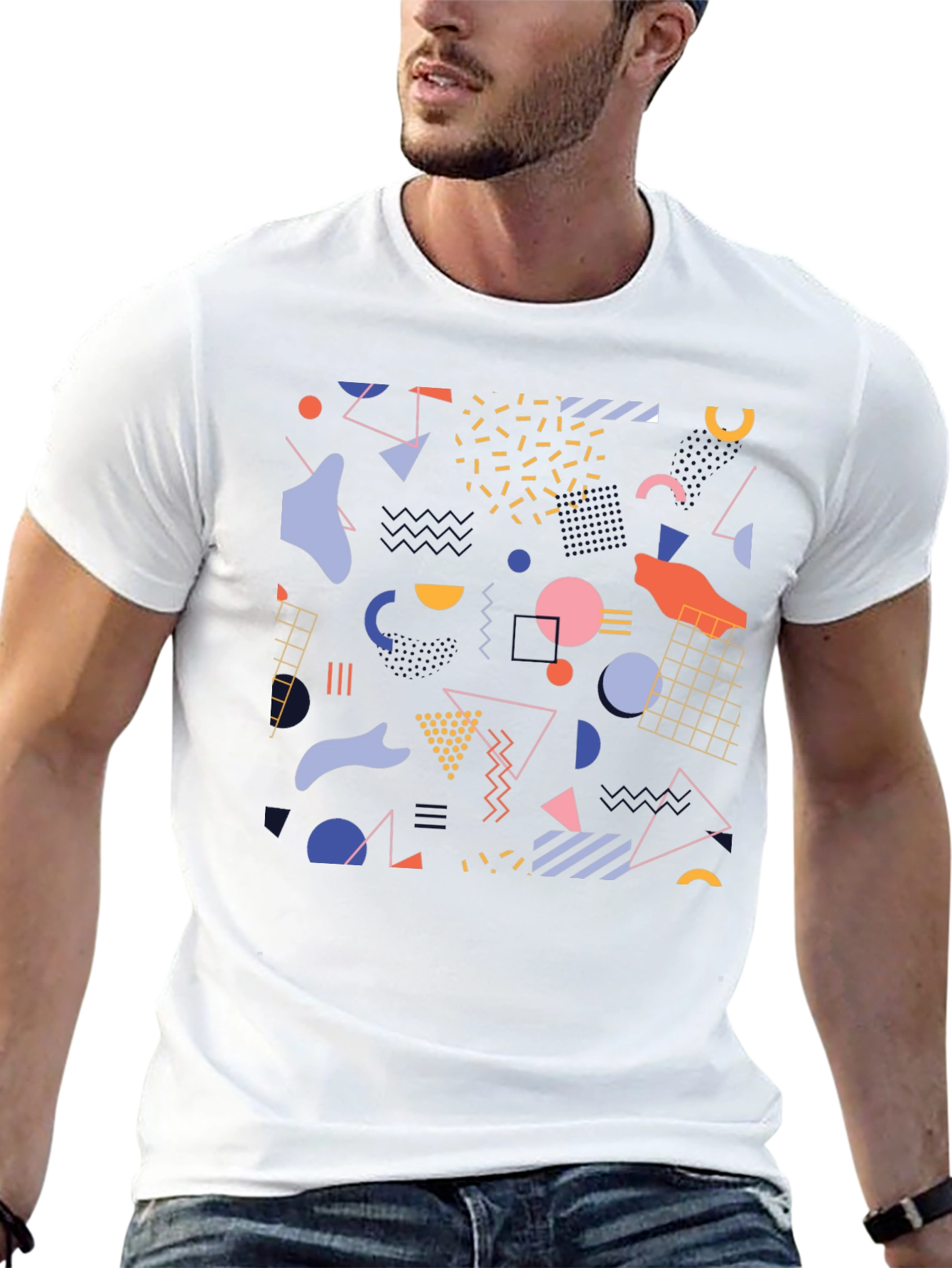 Retro Geometric Pattern Black T-Shirt