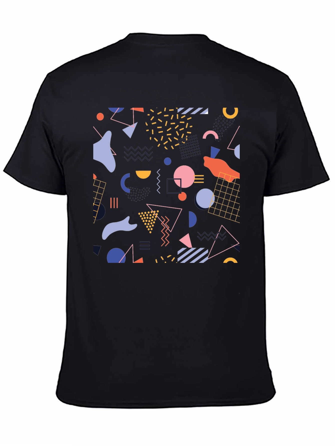 Retro Geometric Pattern Black T-Shirt