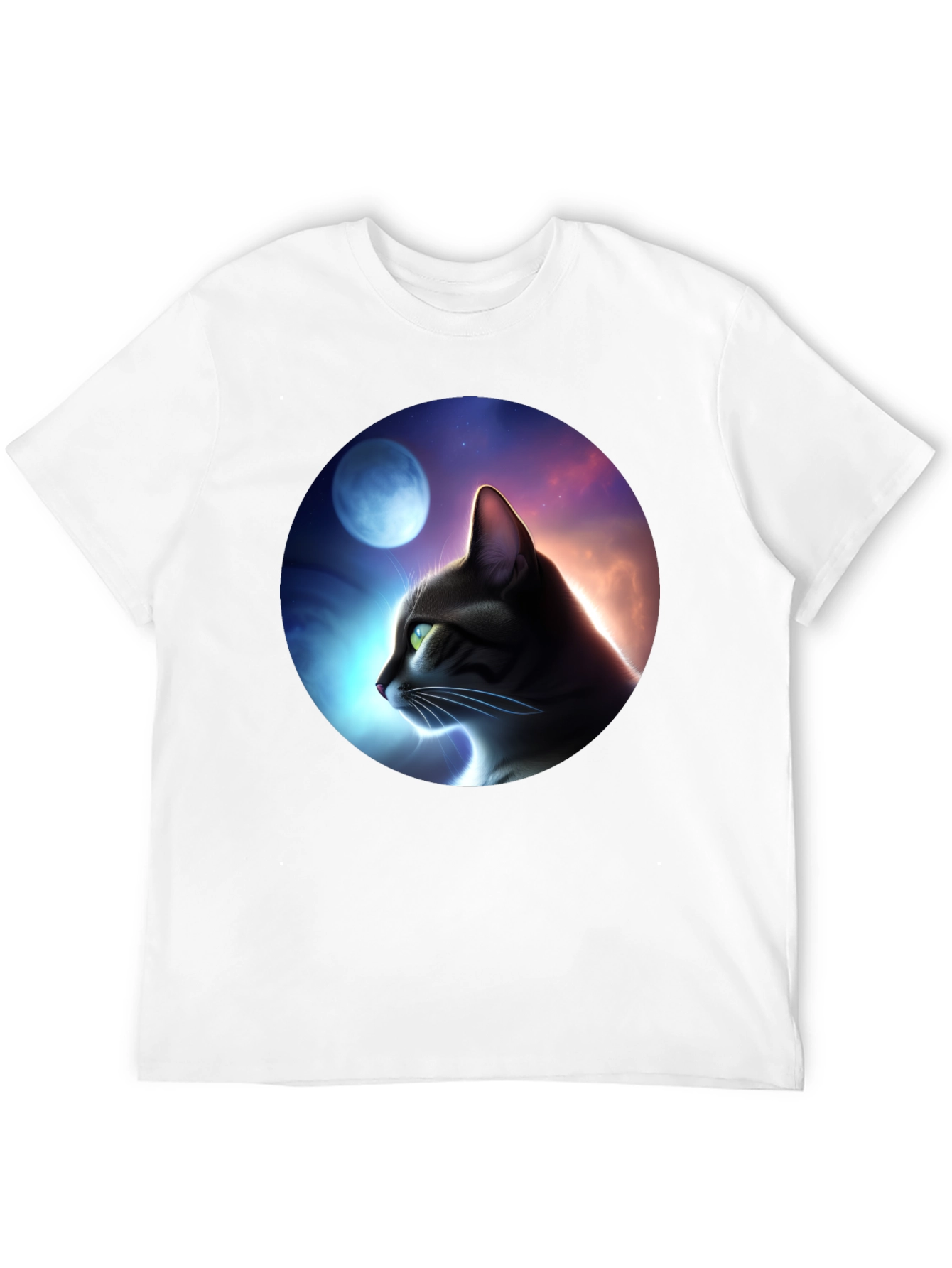 Cat in Moonlit Sky Graphic T-Shirt