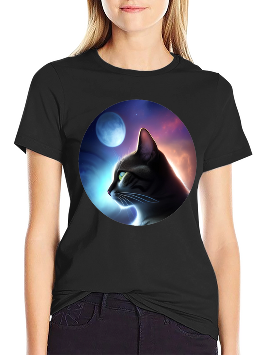 Cat in Moonlit Sky Graphic T-Shirt