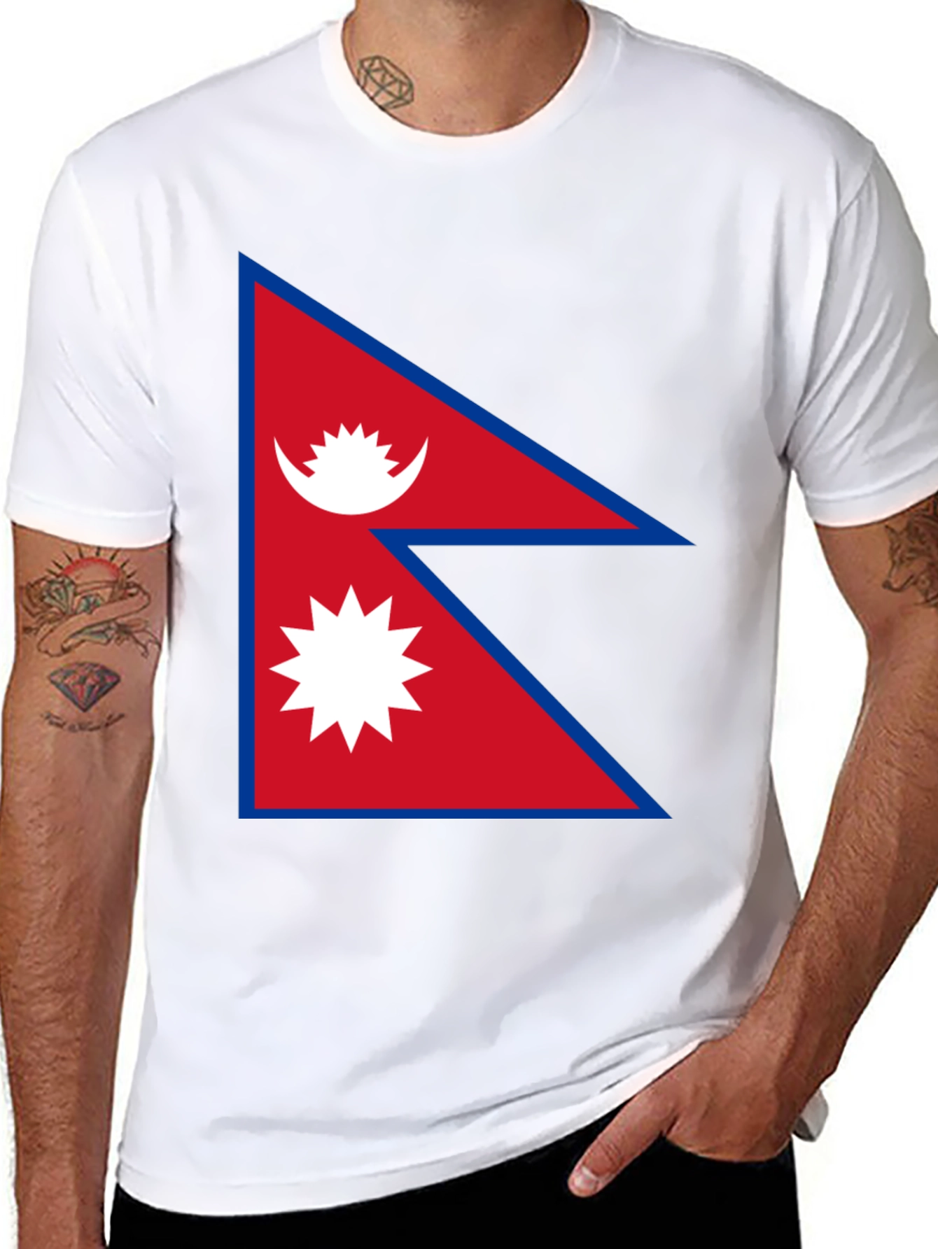 Nepal Flag Graphic T-Shirt - Black Cotton Tee