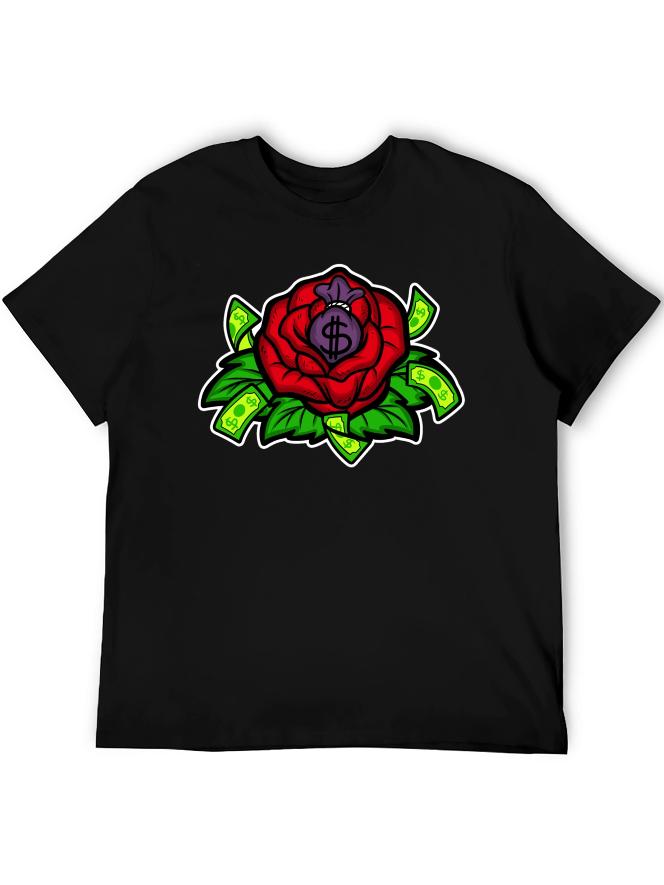 Rose Money Bag Graphic Tee - Black T-Shirt