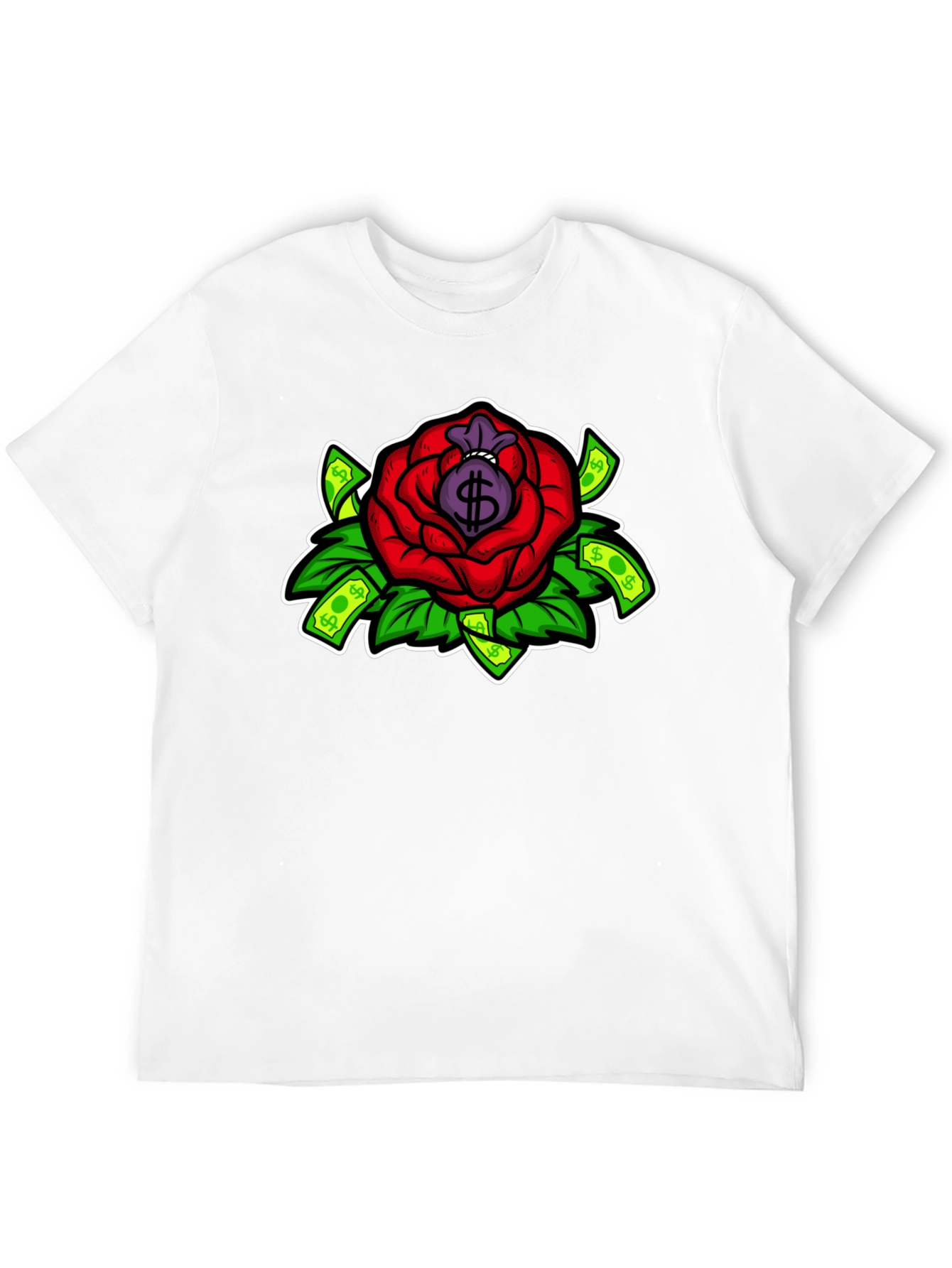 Rose Money Bag Graphic Tee - Black T-Shirt