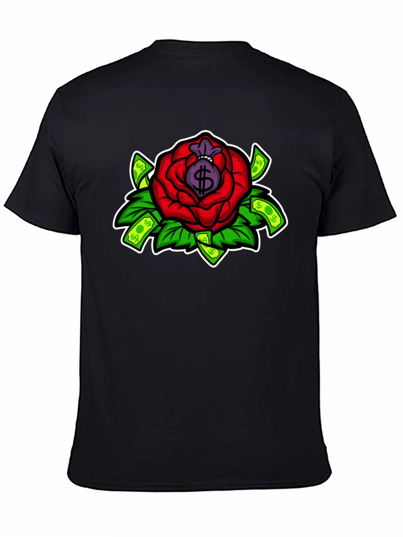 Rose Money Bag Graphic Tee - Black T-Shirt