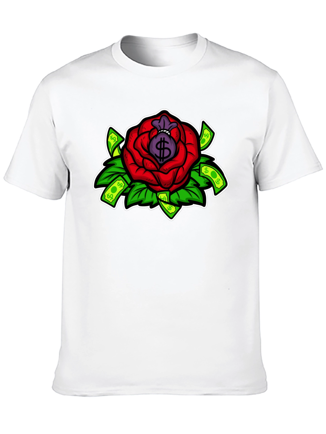 Rose Money Bag Graphic Tee - Black T-Shirt