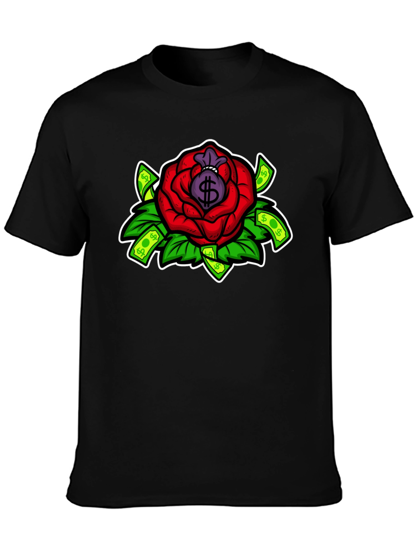 Rose Money Bag Graphic Tee - Black T-Shirt