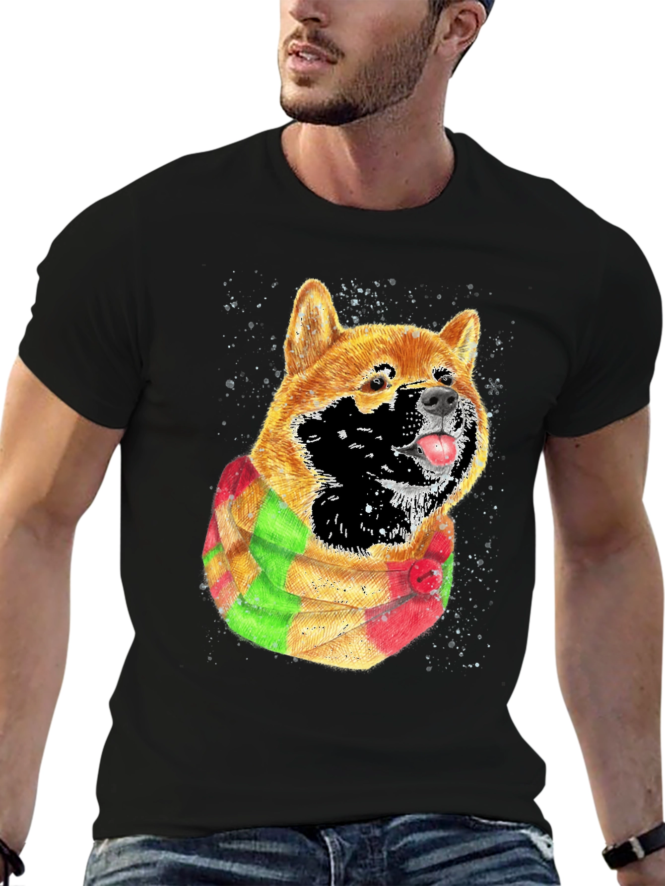 Shiba Inu Dog Scarf Graphic T-Shirt