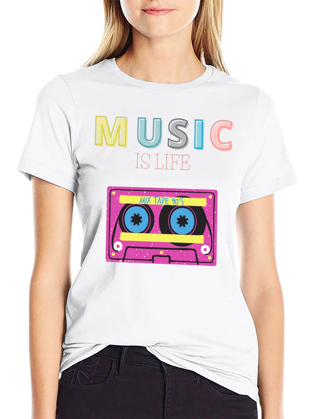 Music is Life 90s Mix Tape Black T-Shirt