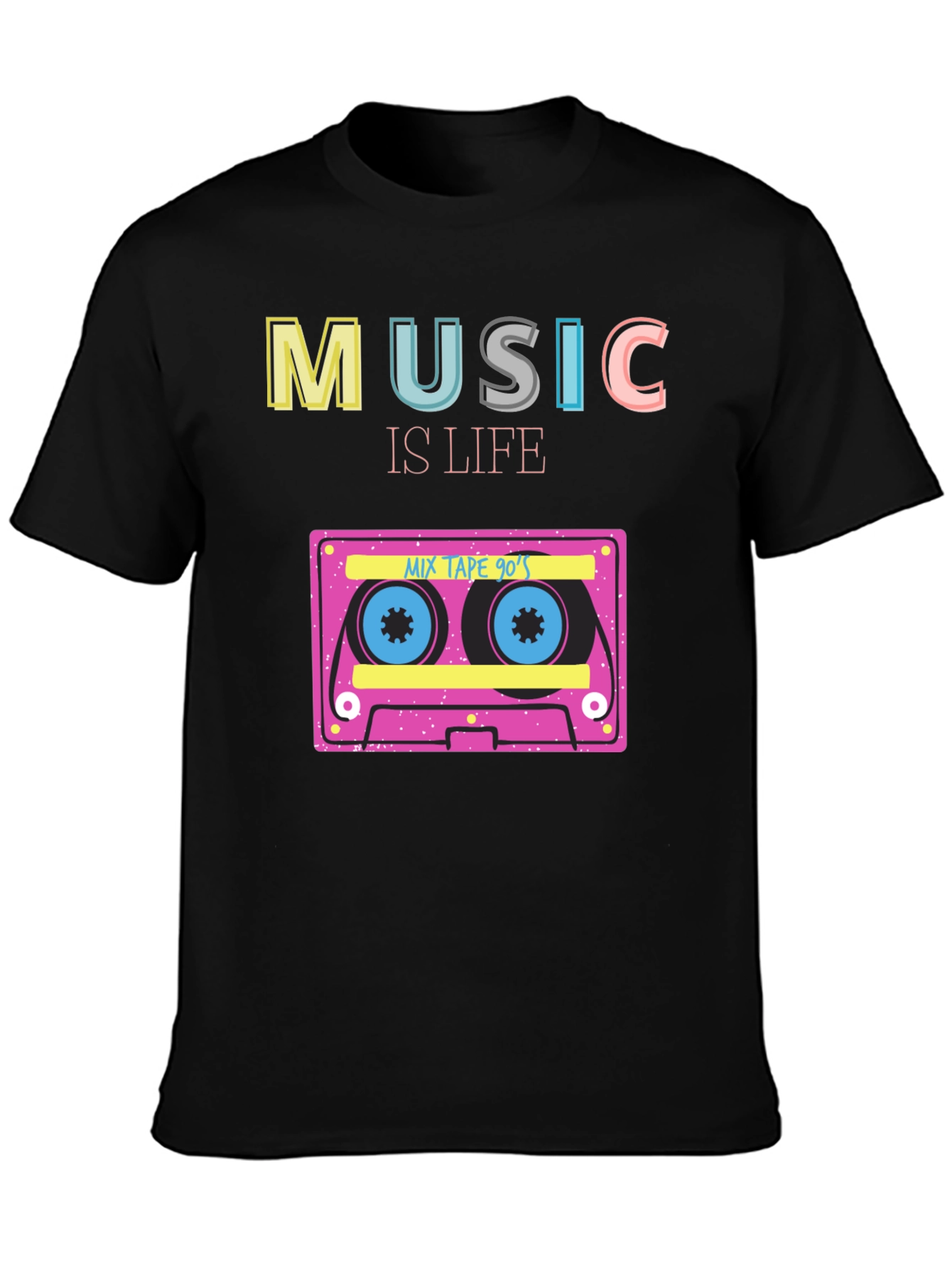 Music is Life 90s Mix Tape Black T-Shirt