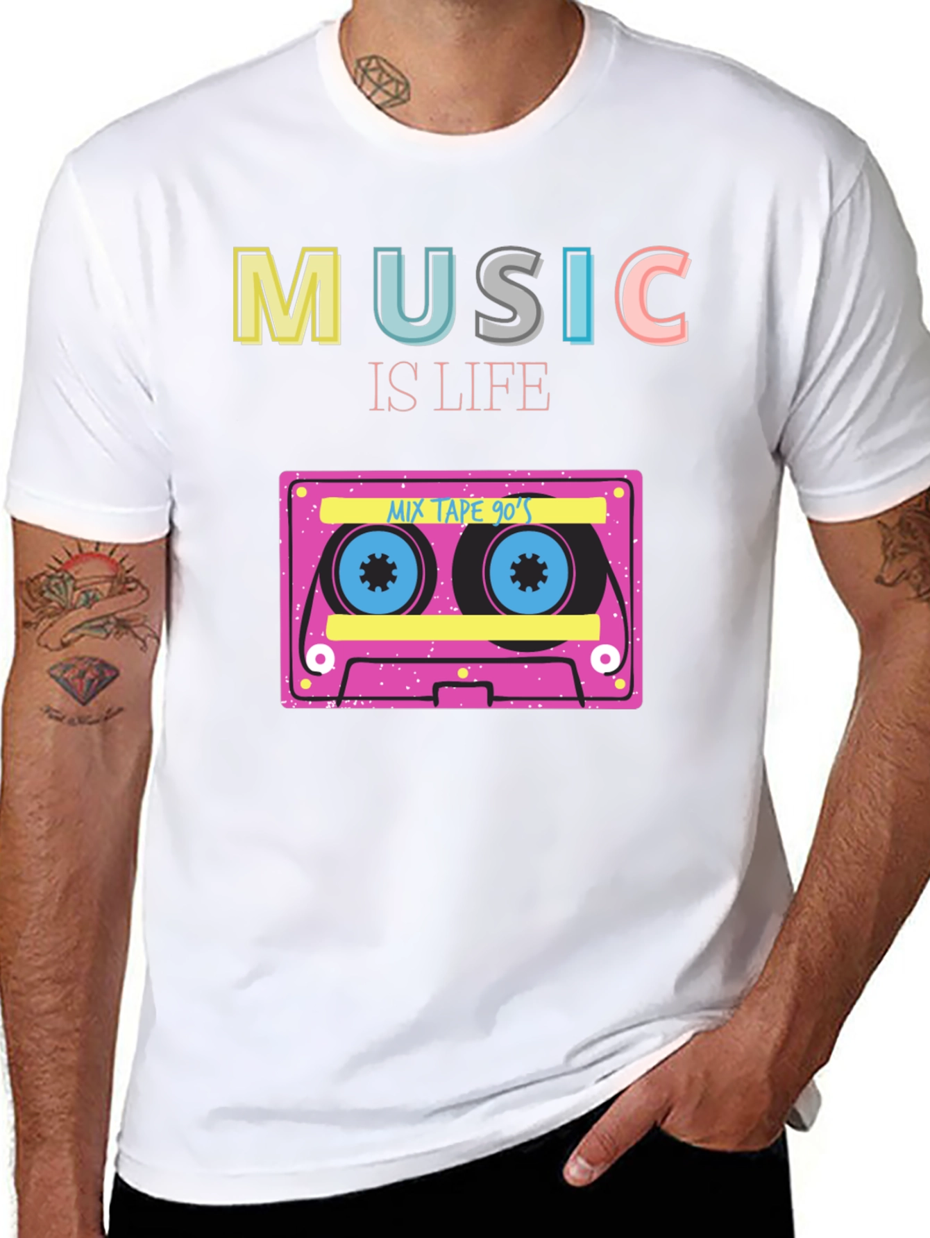 Music is Life 90s Mix Tape Black T-Shirt