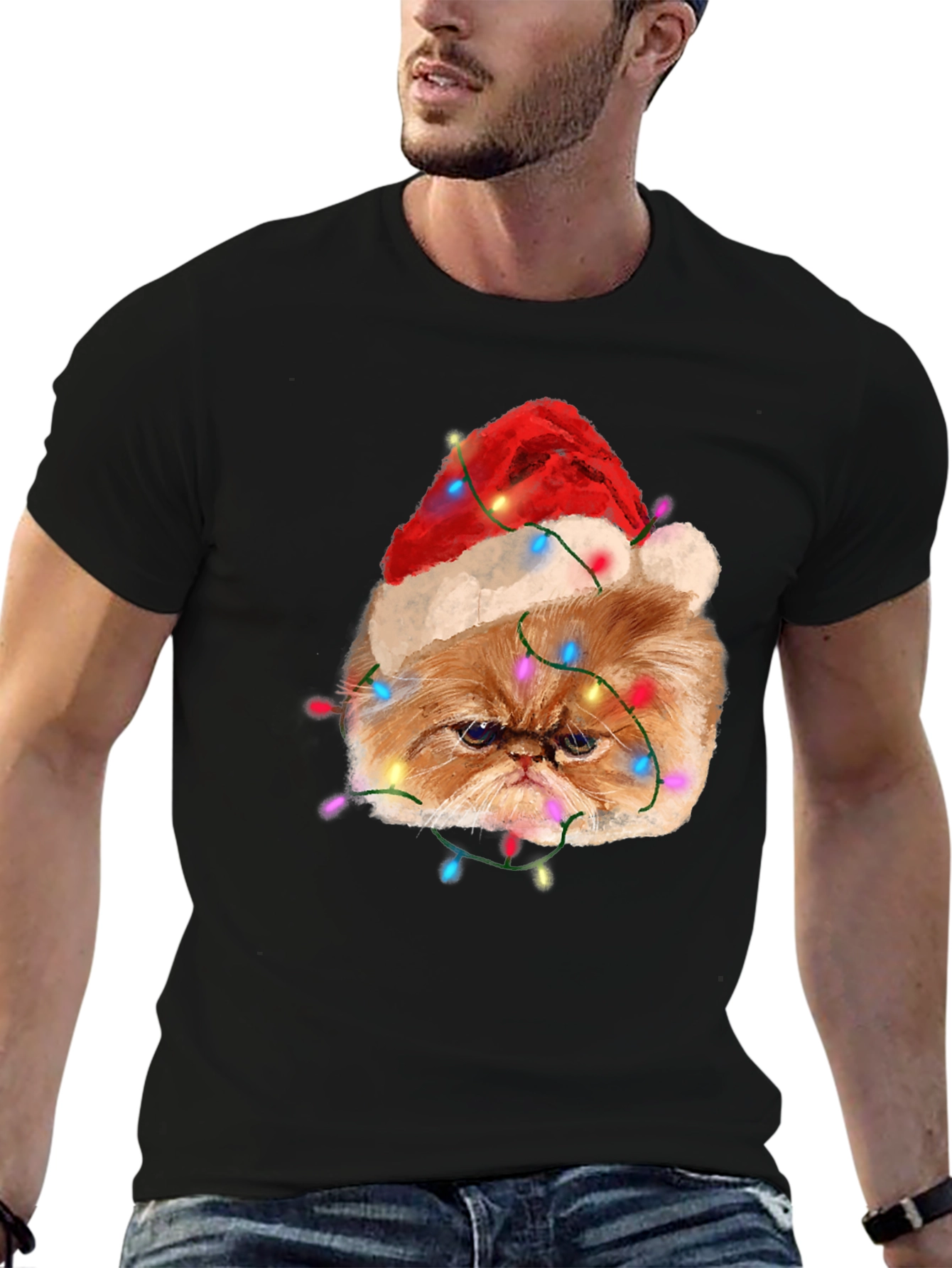 Festive Cat T-Shirt - Holiday Humor Apparel