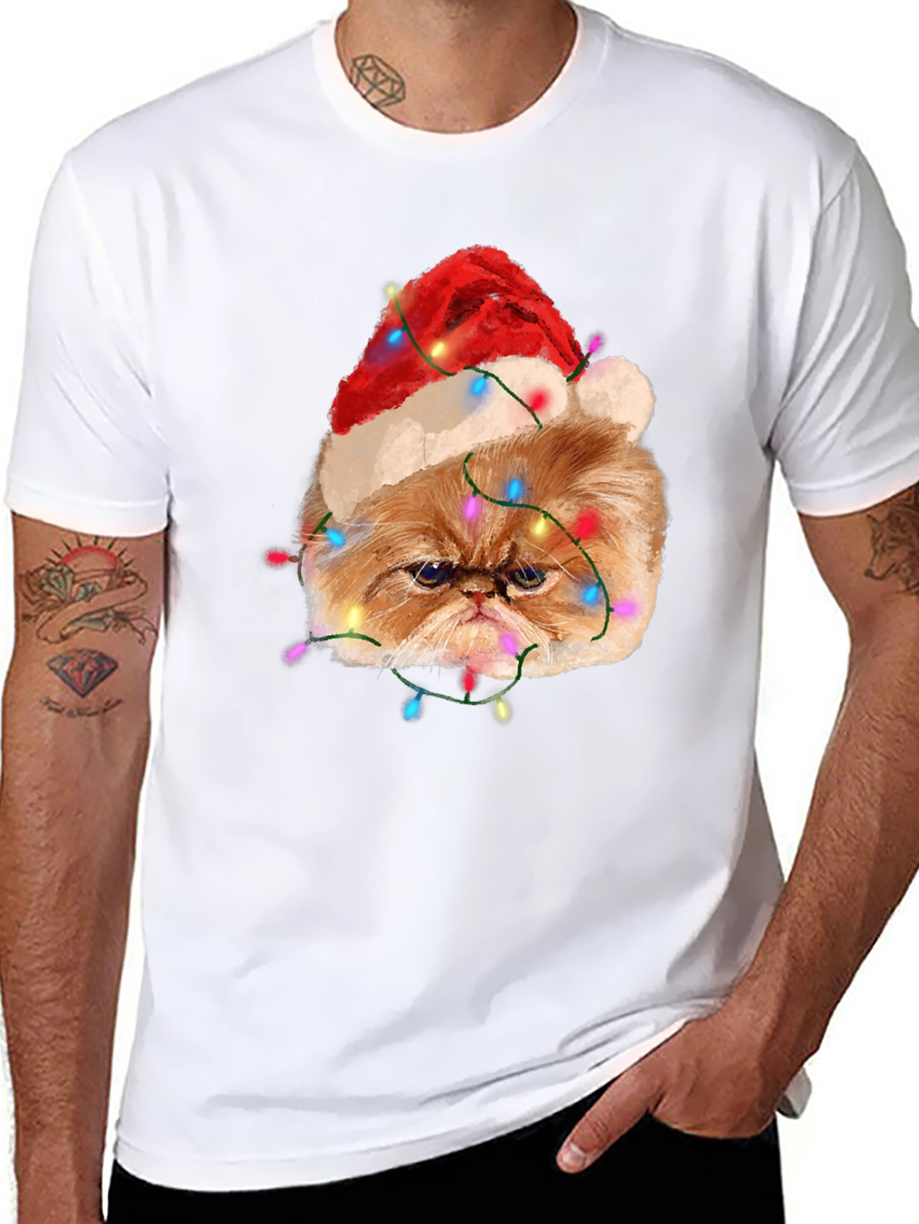 Festive Cat T-Shirt - Holiday Humor Apparel