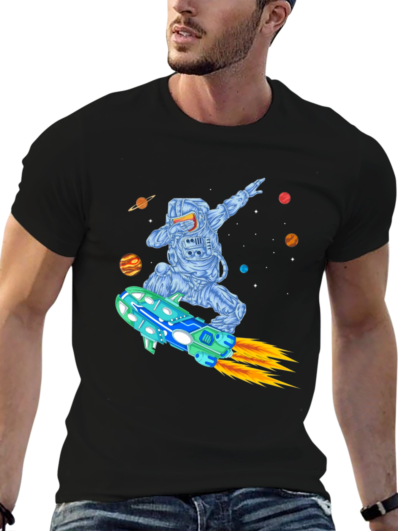 Astronaut Dabbing on Rocket T-Shirt - Space Adventure