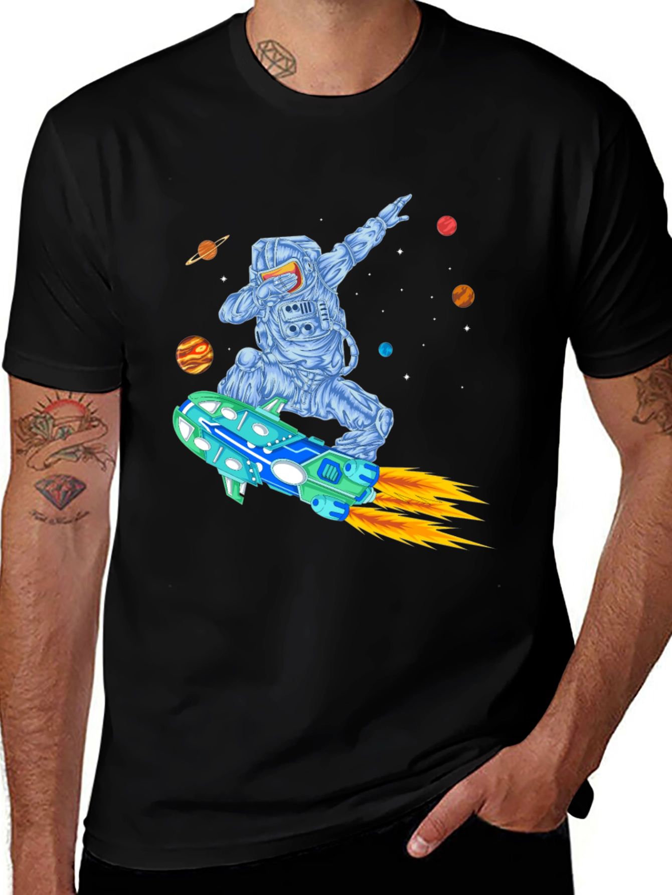 Astronaut Dabbing on Rocket T-Shirt - Space Adventure