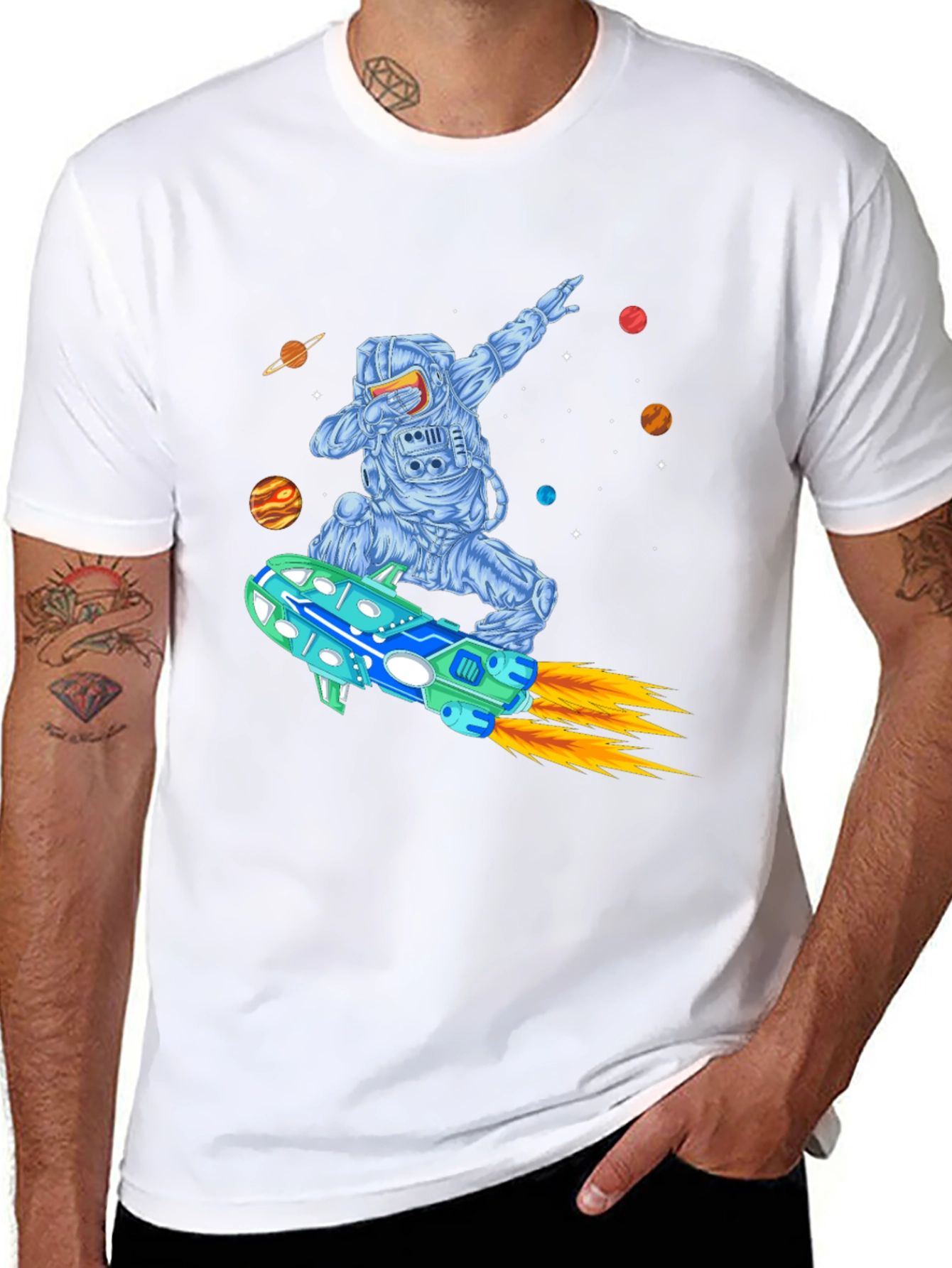 Astronaut Dabbing on Rocket T-Shirt - Space Adventure