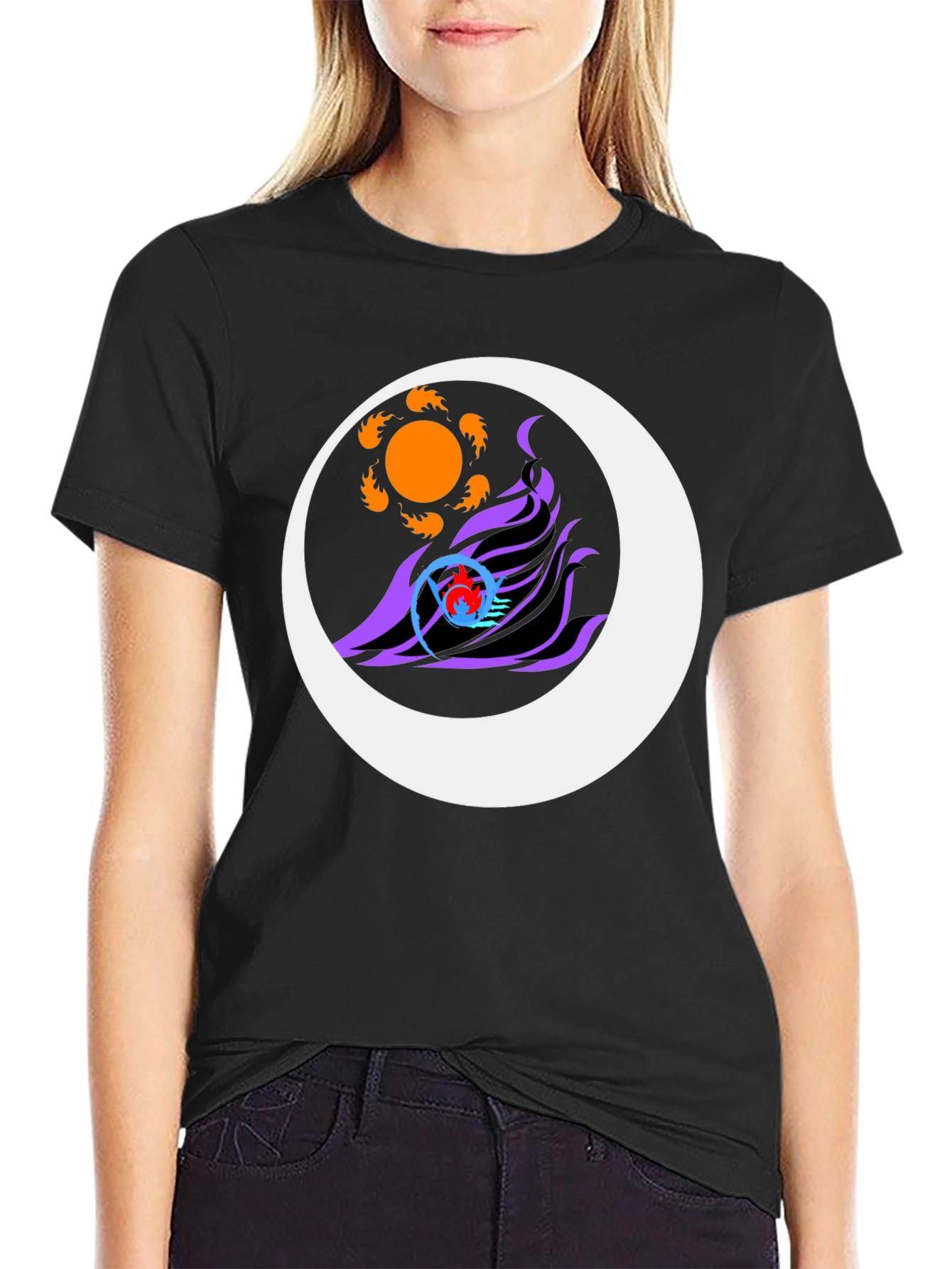 Sun & Moon Graphic Tee - Black Casual Style