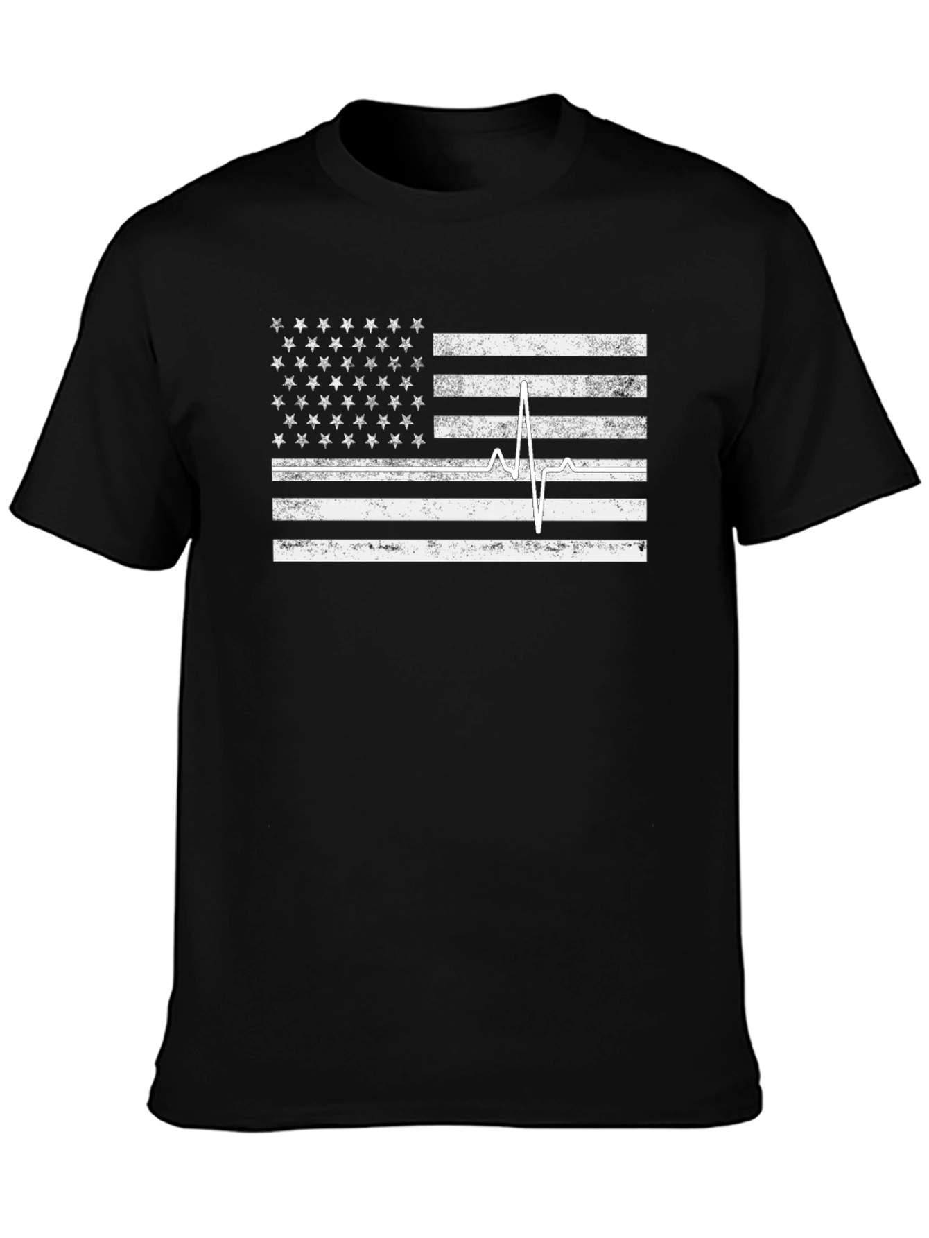 American Flag Heartbeat Graphic Tee - Black
