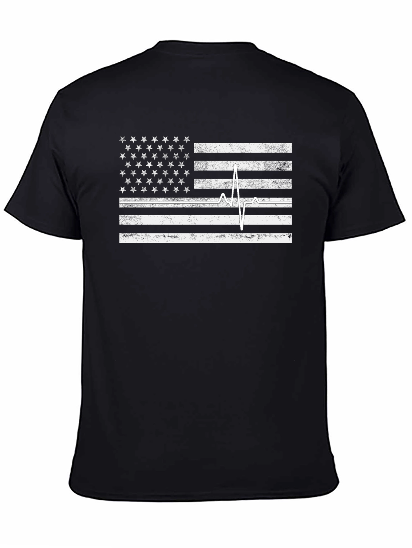 American Flag Heartbeat Graphic Tee - Black