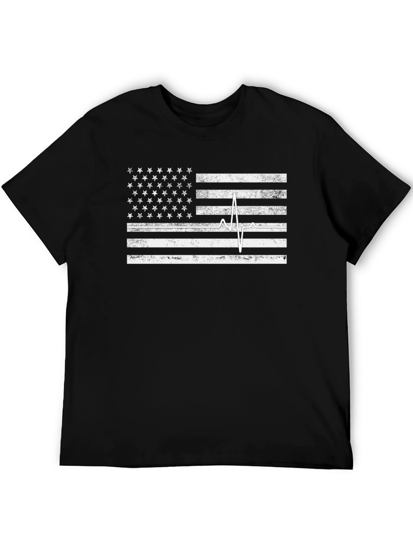 American Flag Heartbeat Graphic Tee - Black