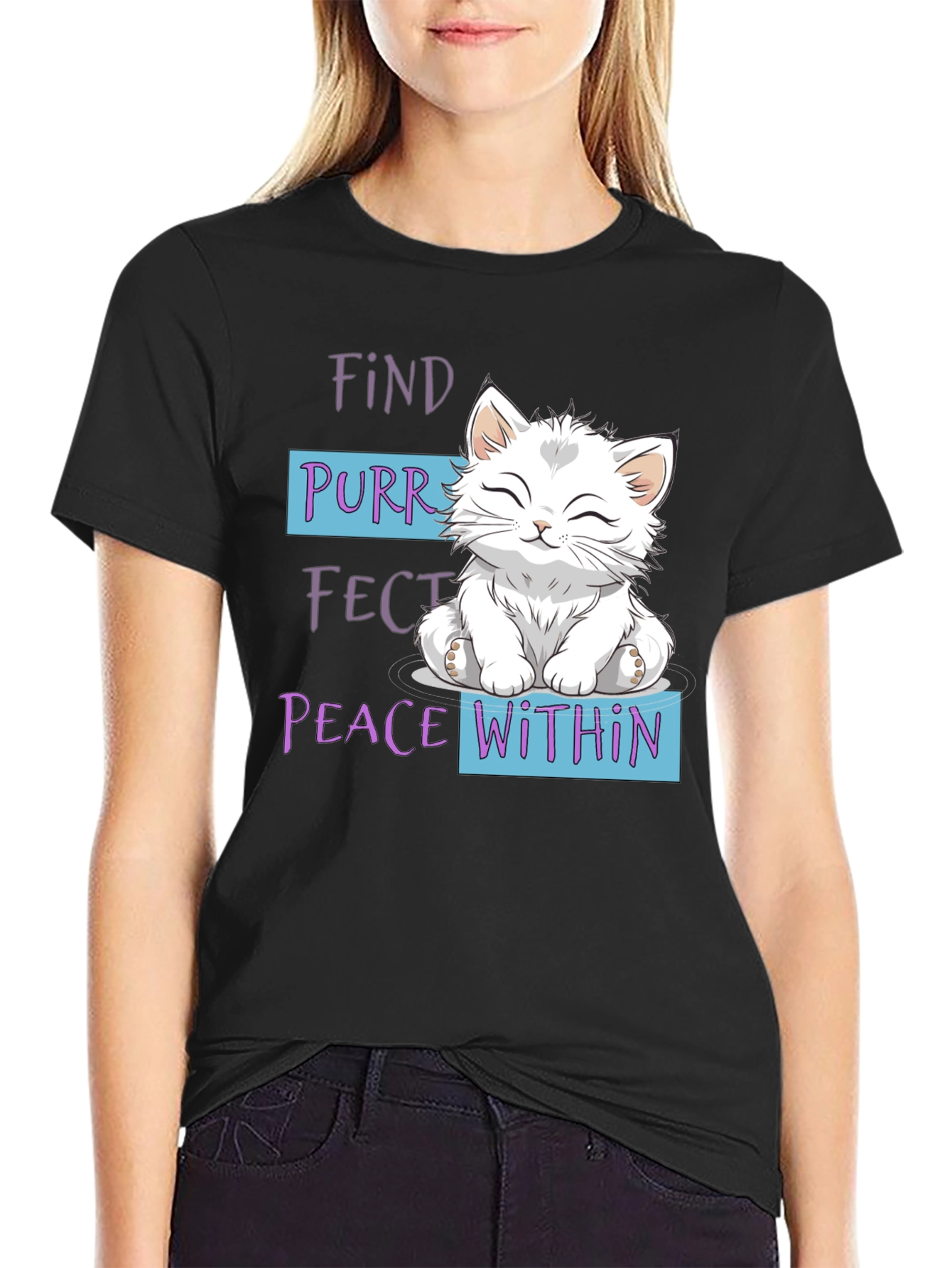 Purrfect Peace Within Cat Graphic T-Shirt