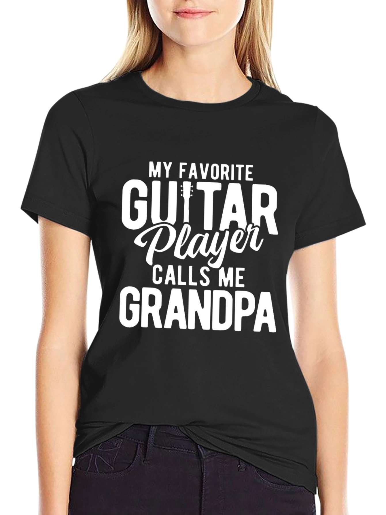 Guitar Player Grandpa Black T-Shirt