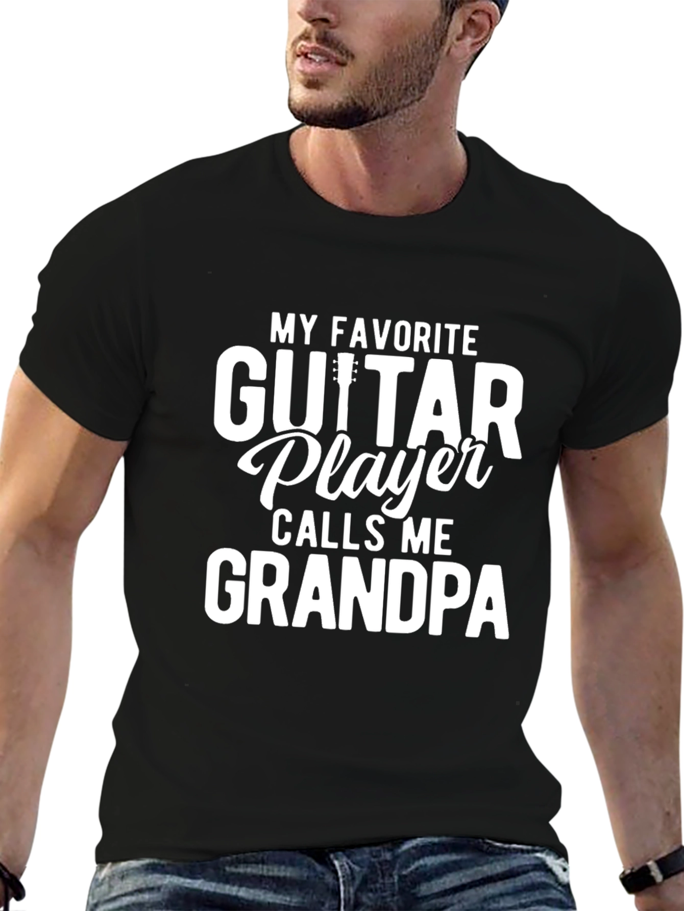 Guitar Player Grandpa Black T-Shirt