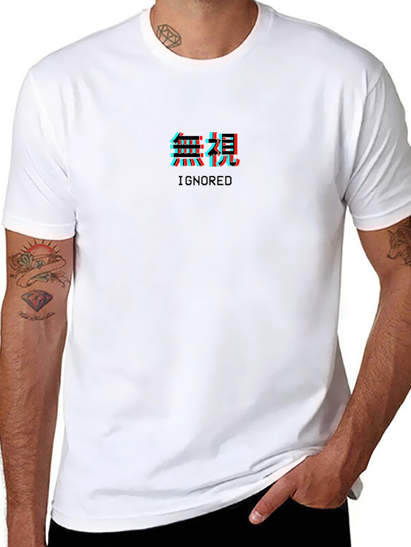Ignored Black T-Shirt with Japanese Text Graphic