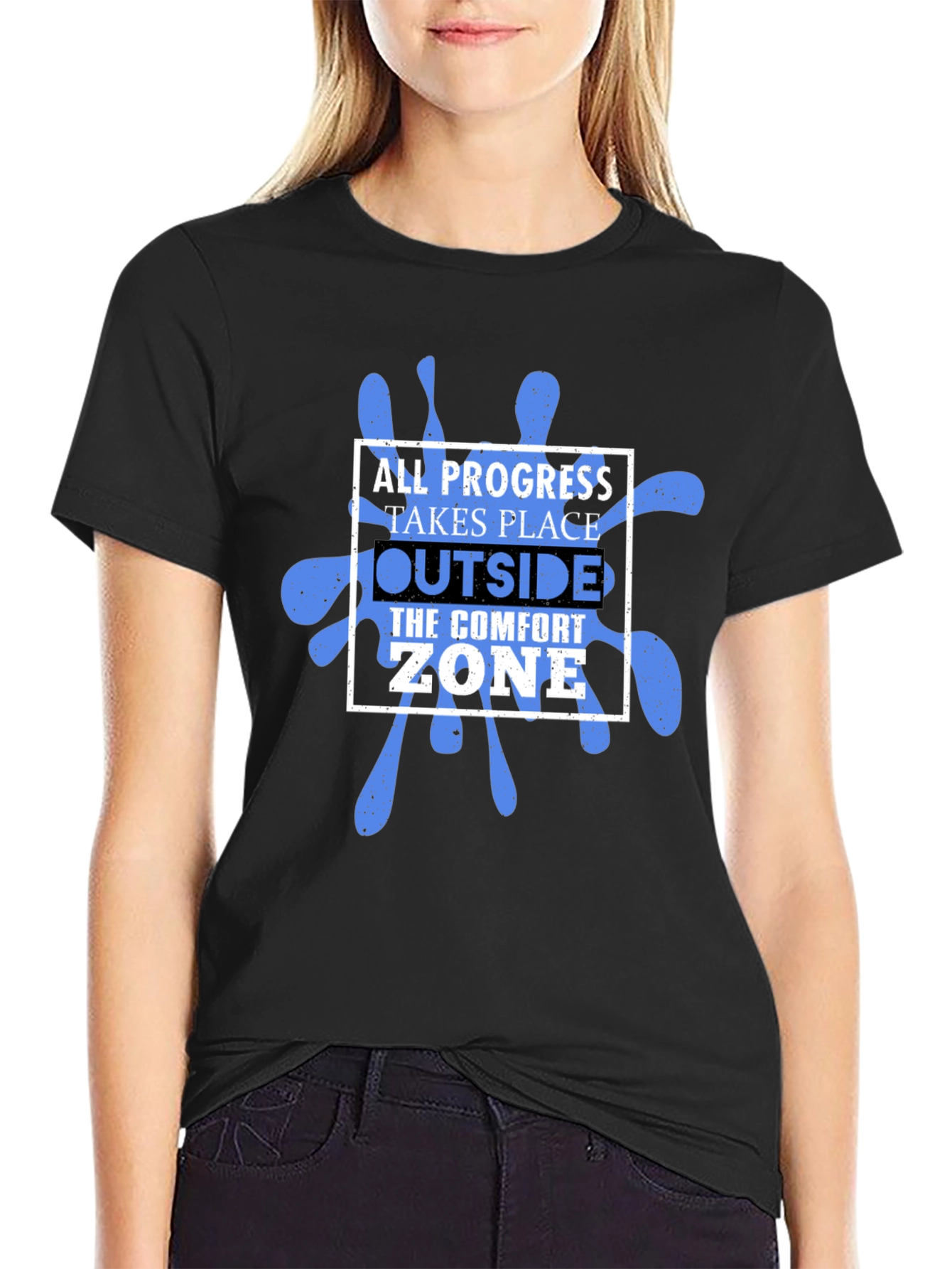 Progress Outside Comfort Zone Black Graphic T-Shirt