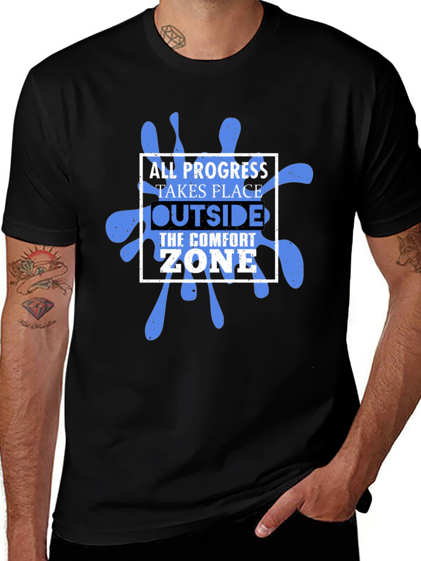 Progress Outside Comfort Zone Black Graphic T-Shirt