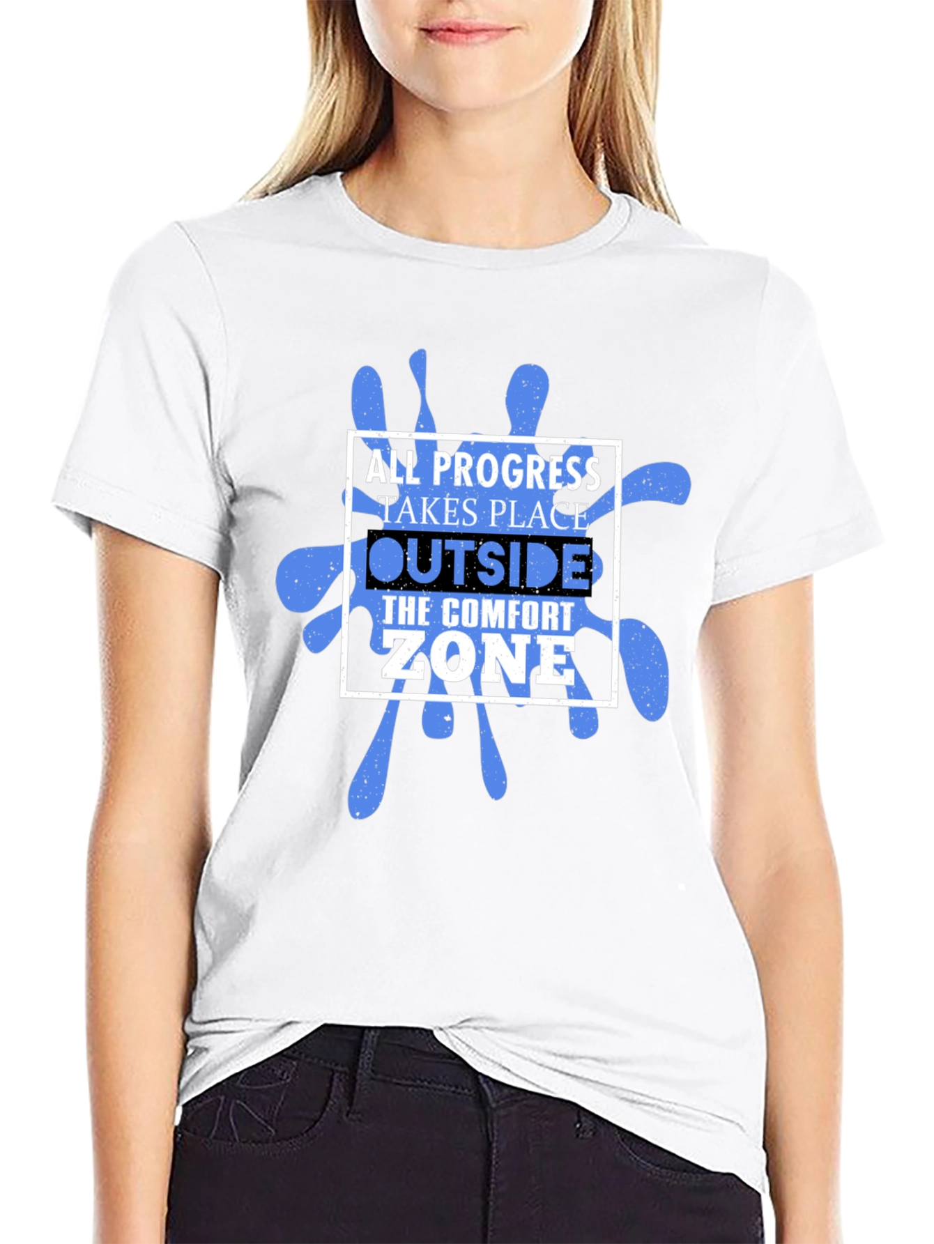 Progress Outside Comfort Zone Black Graphic T-Shirt
