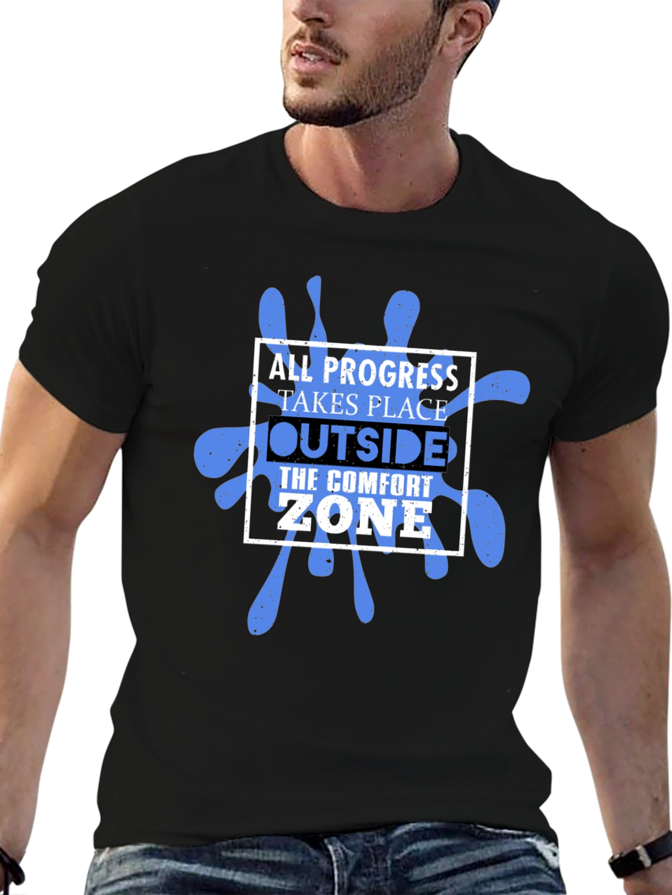 Progress Outside Comfort Zone Black Graphic T-Shirt
