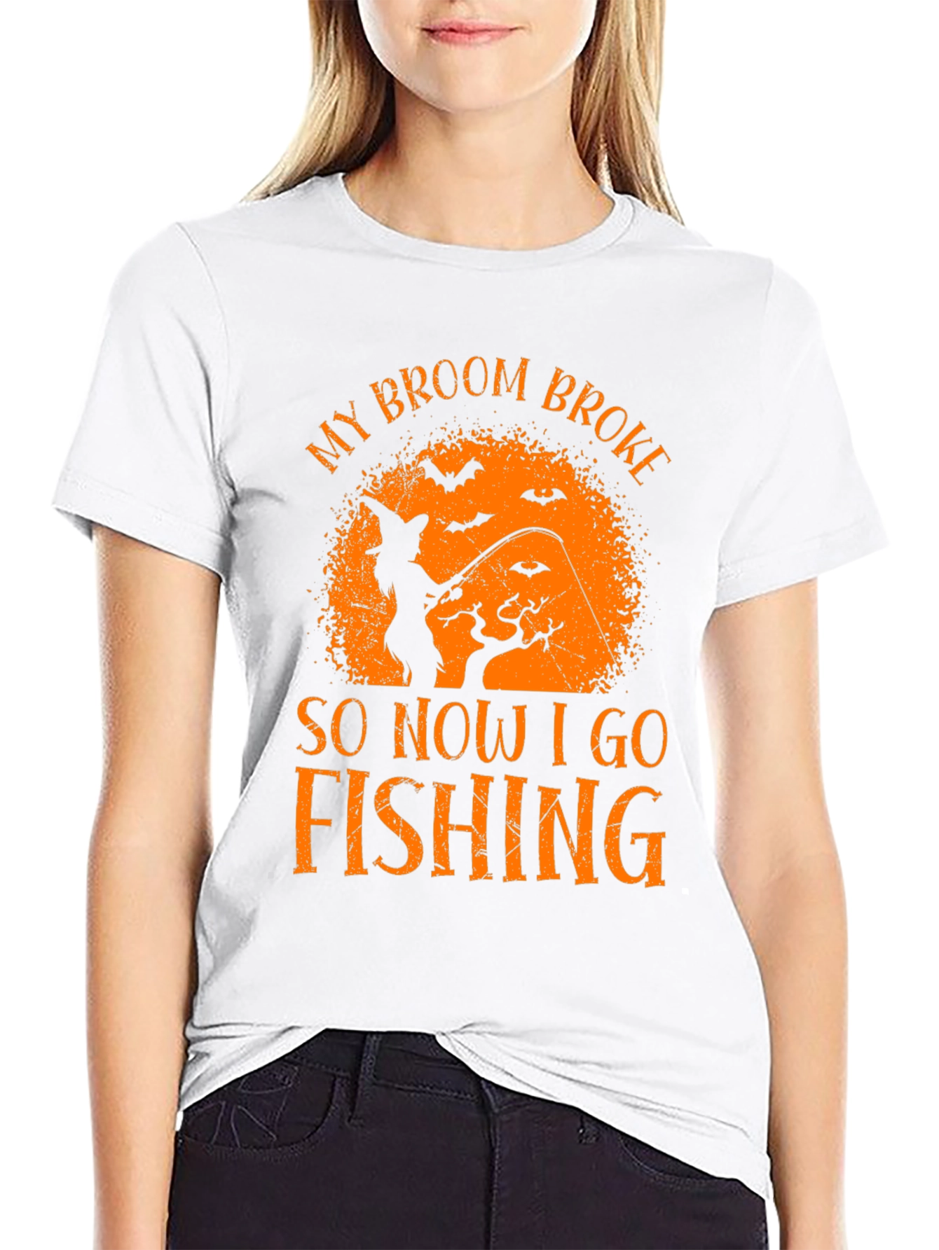Halloween Fishing T-Shirt Witch Broom Broke Tee