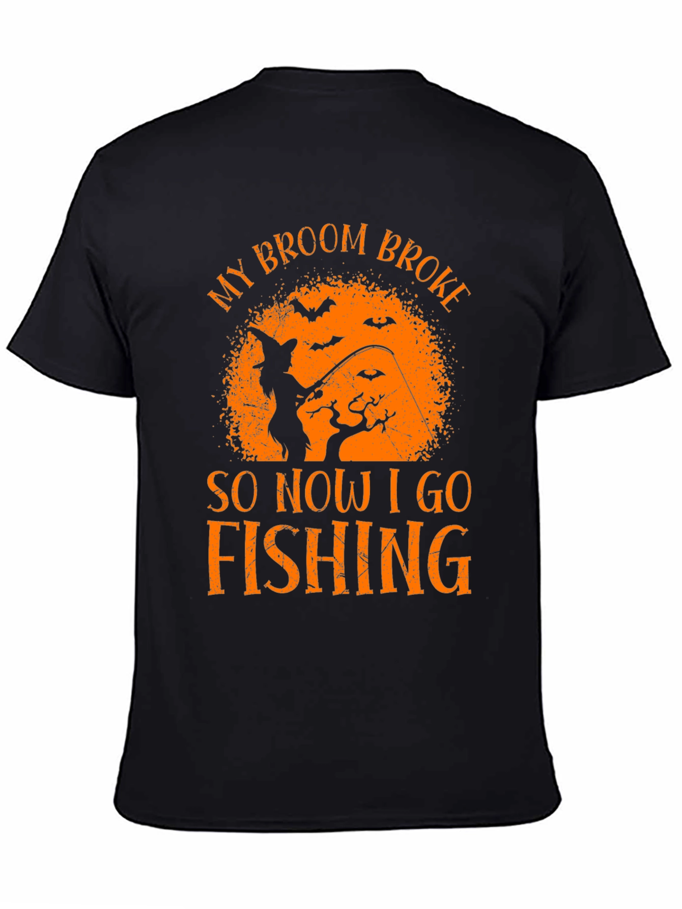 Halloween Fishing T-Shirt Witch Broom Broke Tee