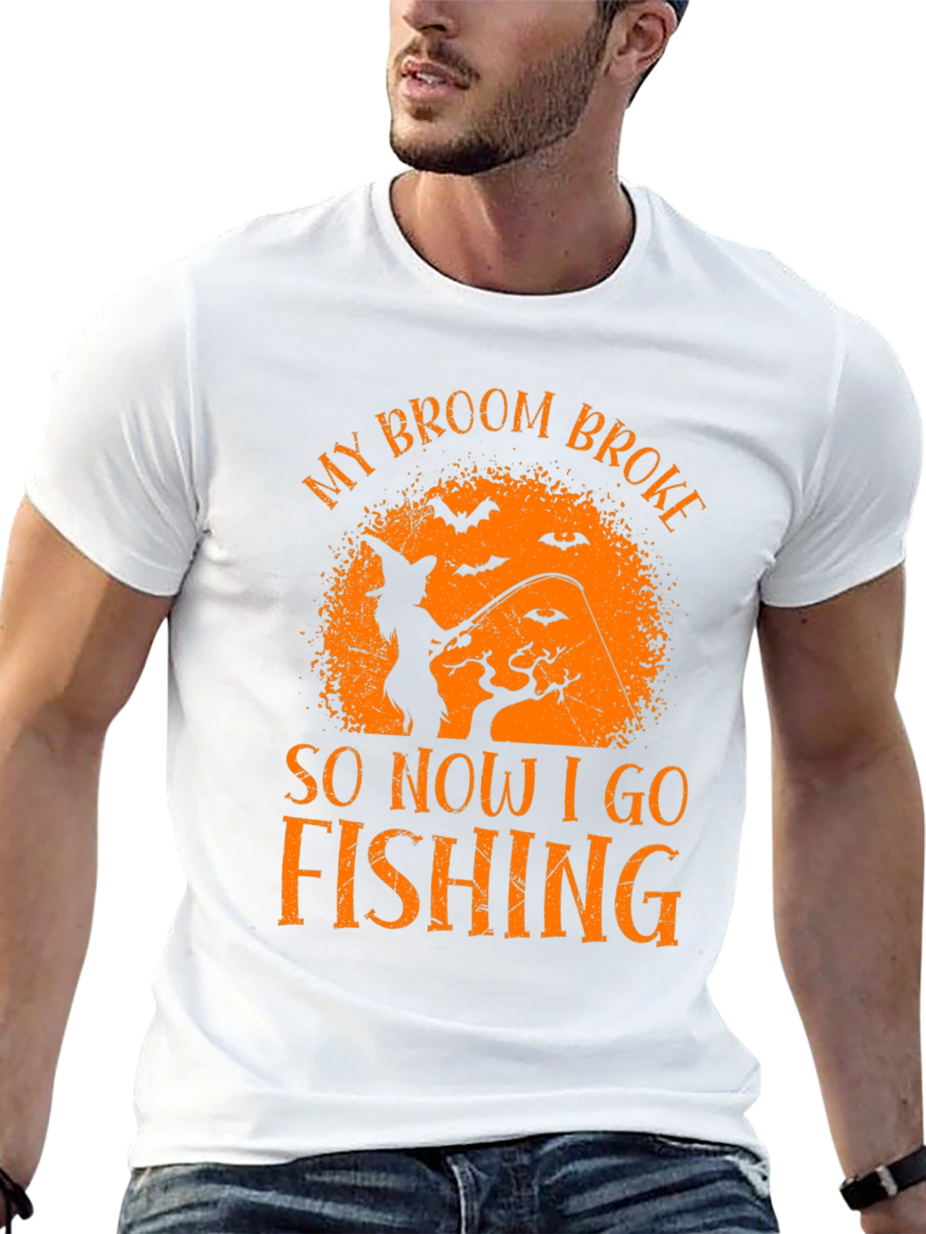 Halloween Fishing T-Shirt Witch Broom Broke Tee