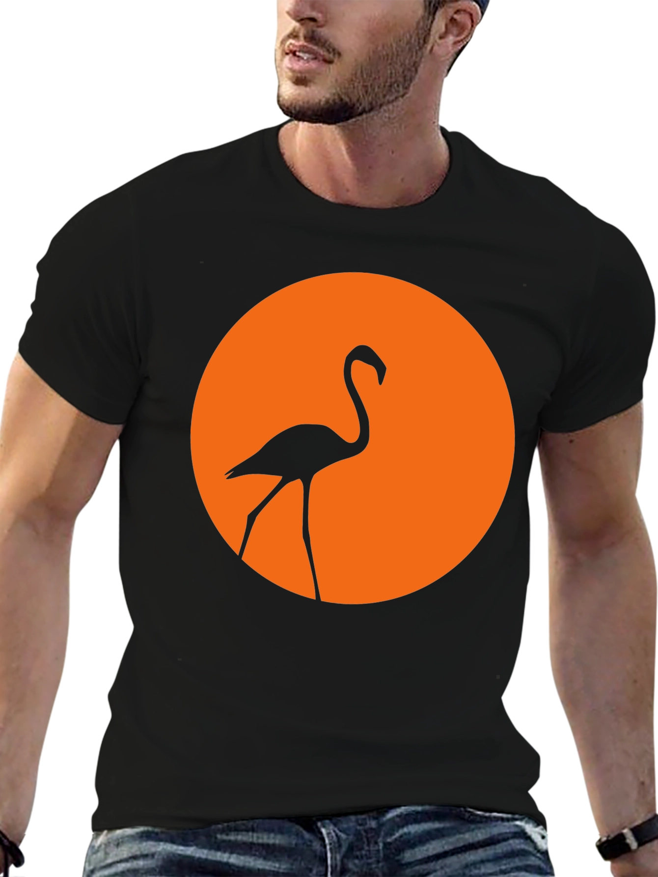 Flamingo Sunset Graphic Tee - Stylish Black T-Shirt