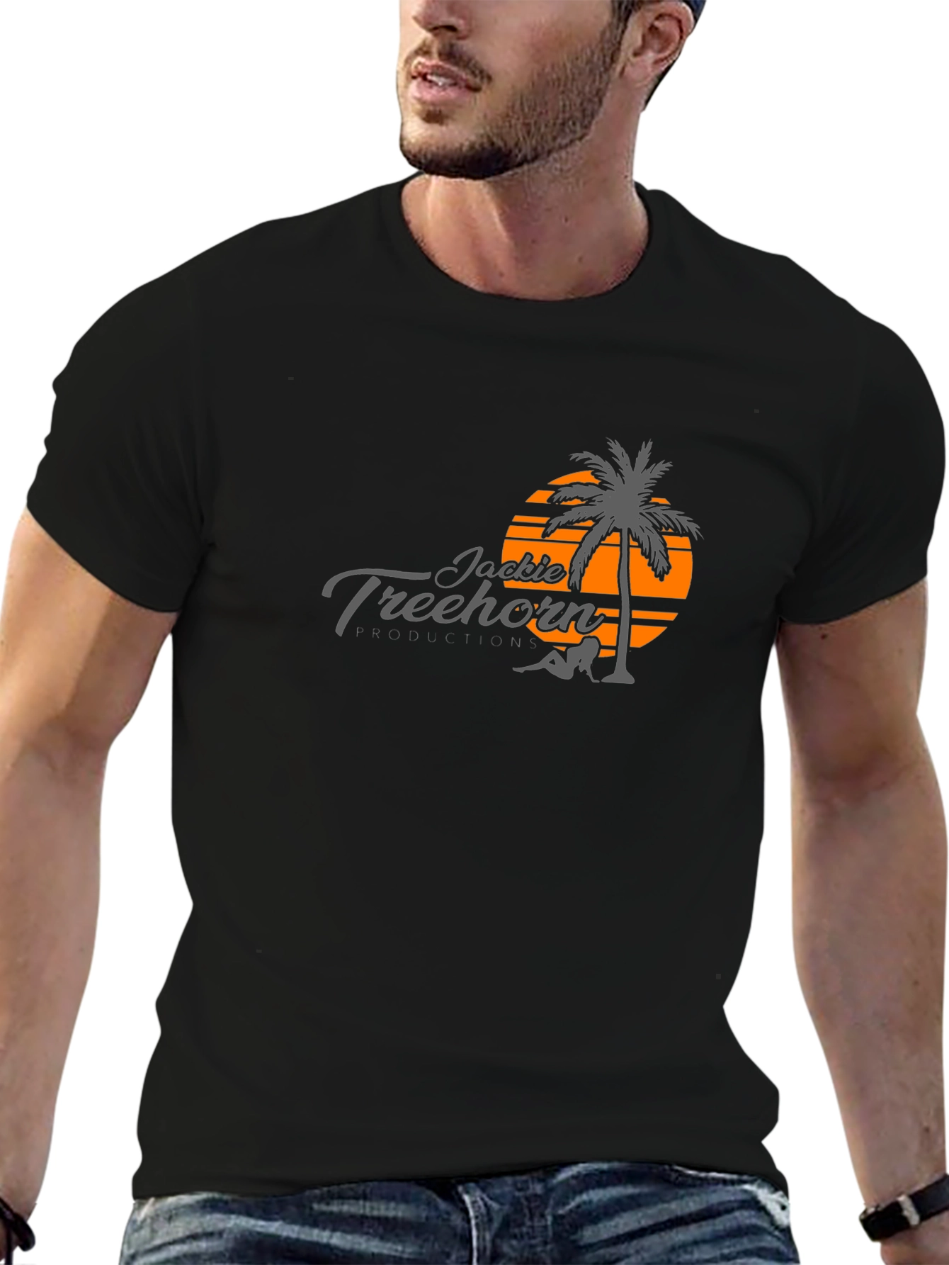 Jackie Treehorn T-Shirt - Retro Sunset Palm Design