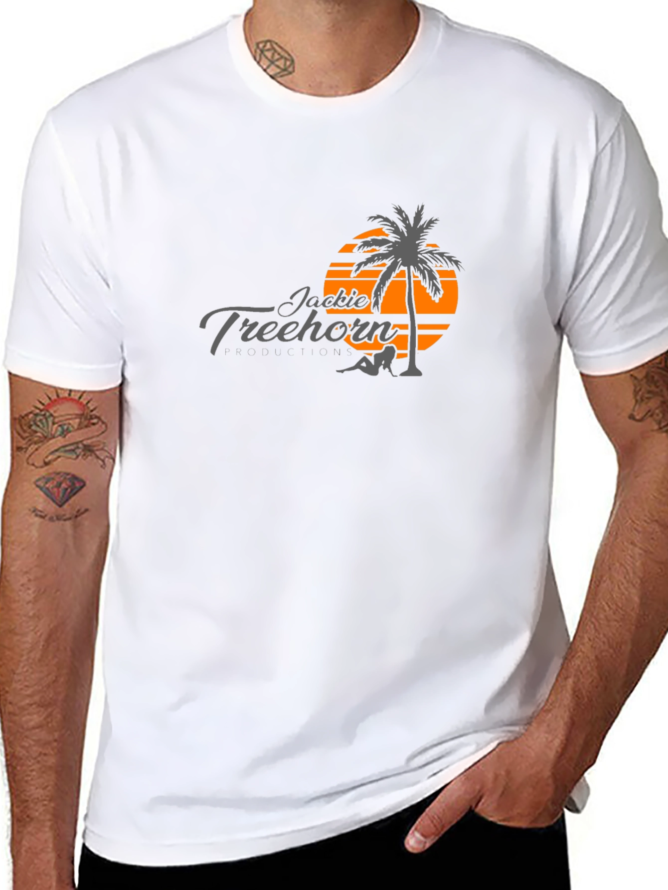 Jackie Treehorn T-Shirt - Retro Sunset Palm Design