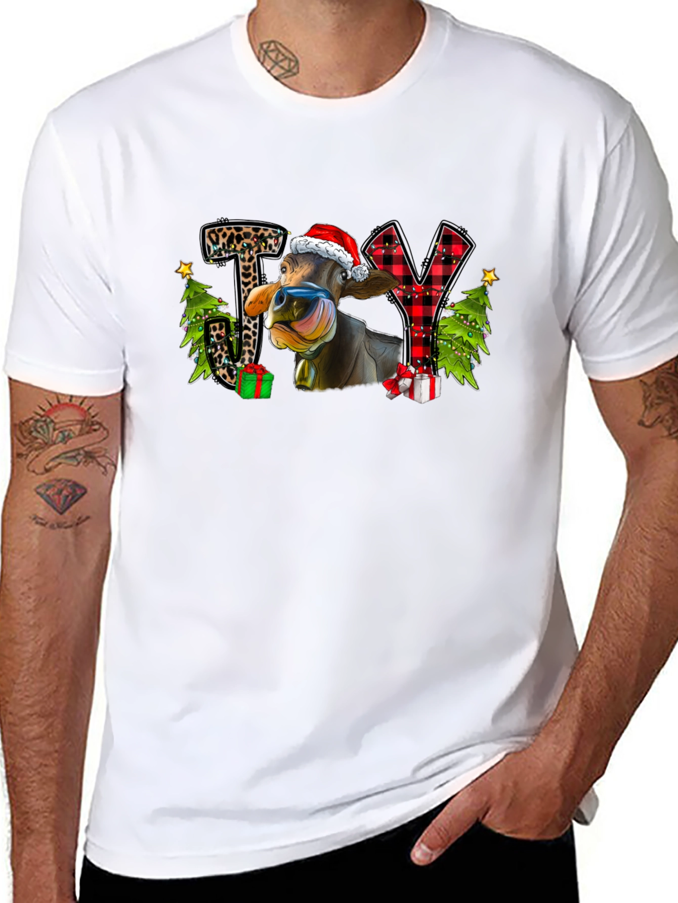 Joy Cow Christmas Graphic T-Shirt