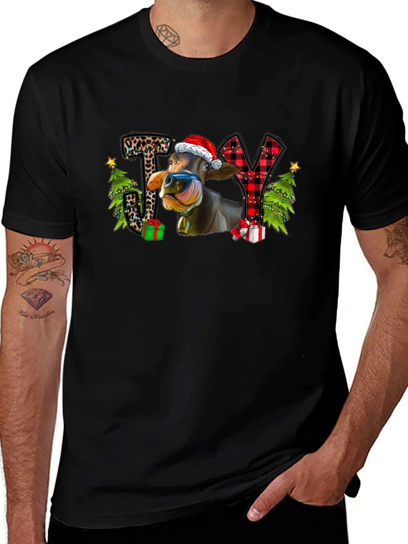 Joy Cow Christmas Graphic T-Shirt