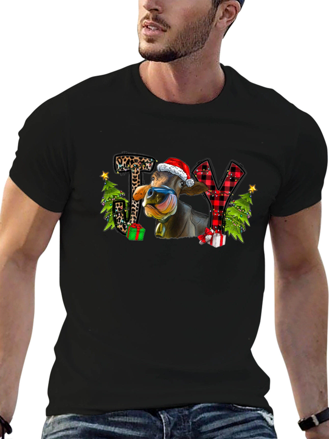 Joy Cow Christmas Graphic T-Shirt