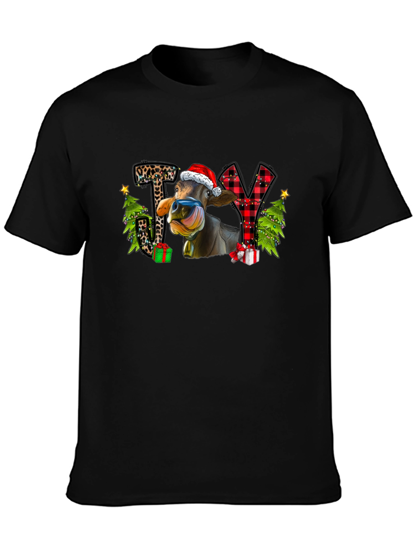 Joy Cow Christmas Graphic T-Shirt