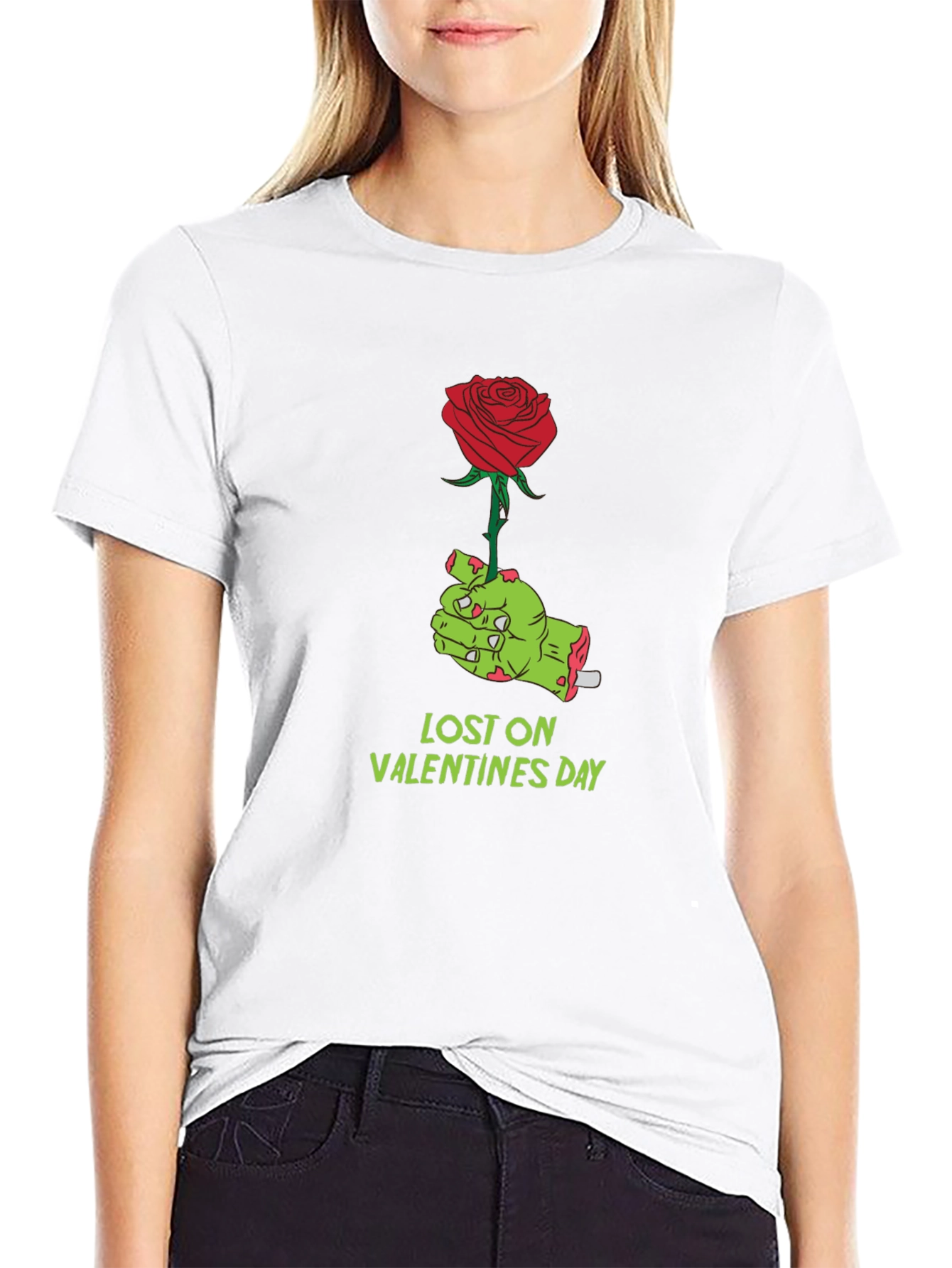 Lost on Valentines Day Zombie Hand Rose Graphic T-Shirt