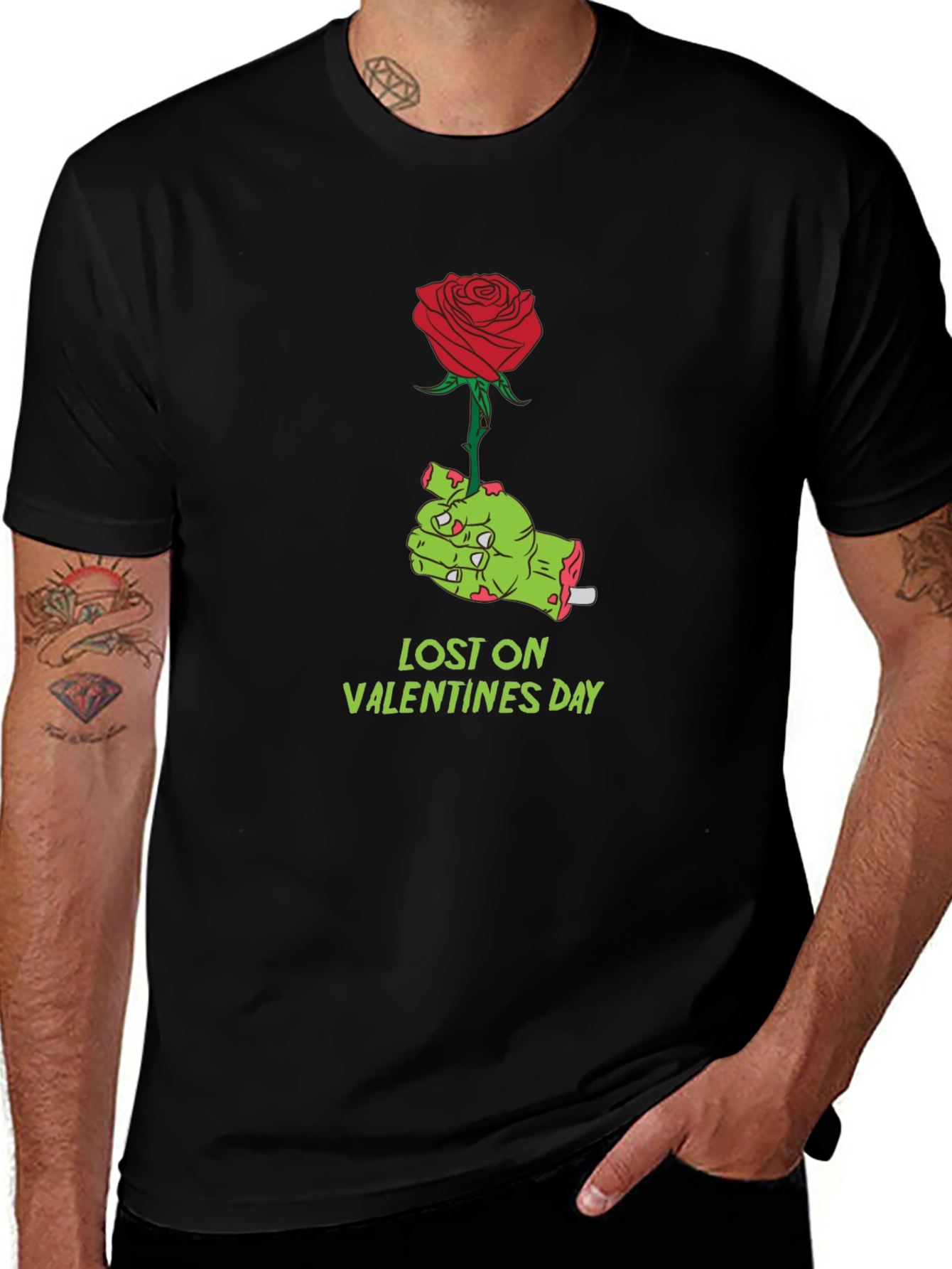 Lost on Valentines Day Zombie Hand Rose Graphic T-Shirt