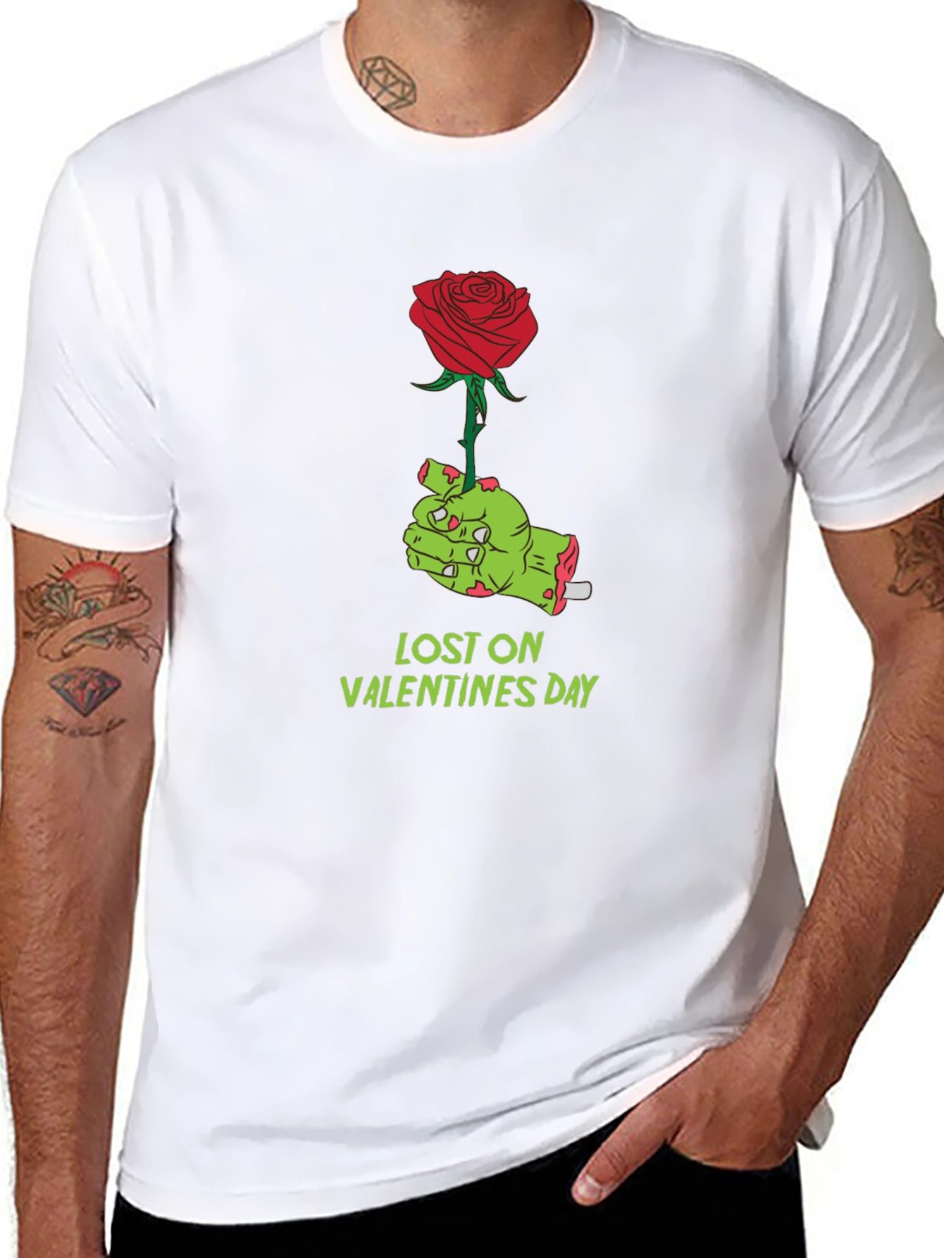 Lost on Valentines Day Zombie Hand Rose Graphic T-Shirt
