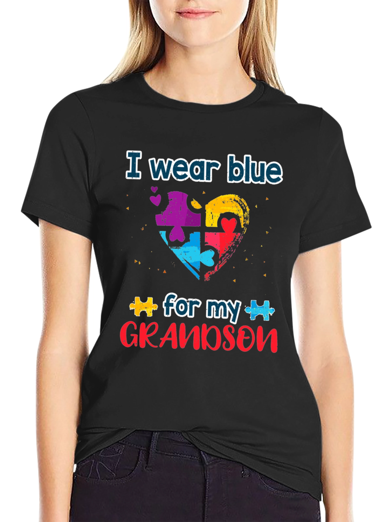 Autism Awareness Grandson T-Shirt: I Wear Blue