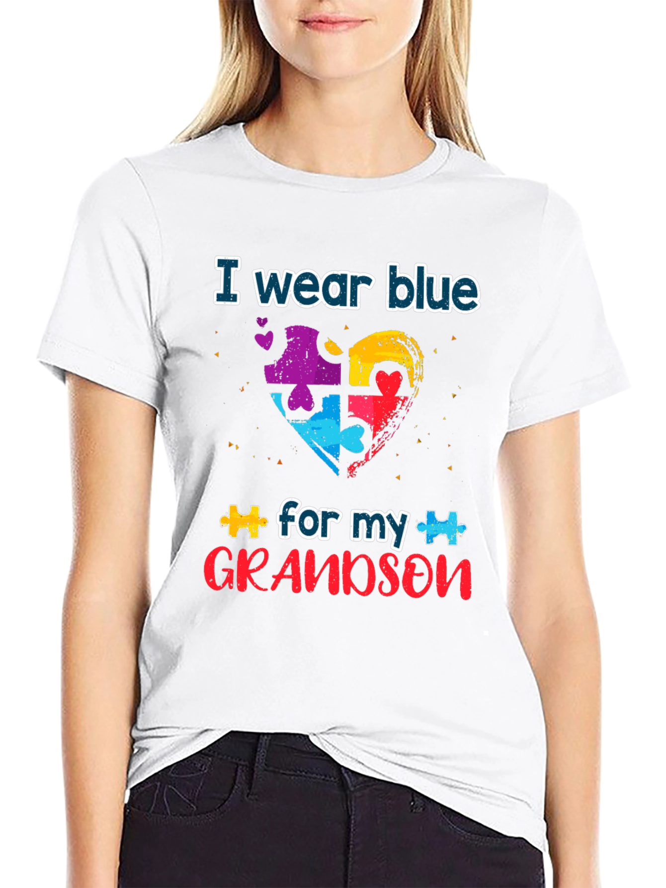 Autism Awareness Grandson T-Shirt: I Wear Blue