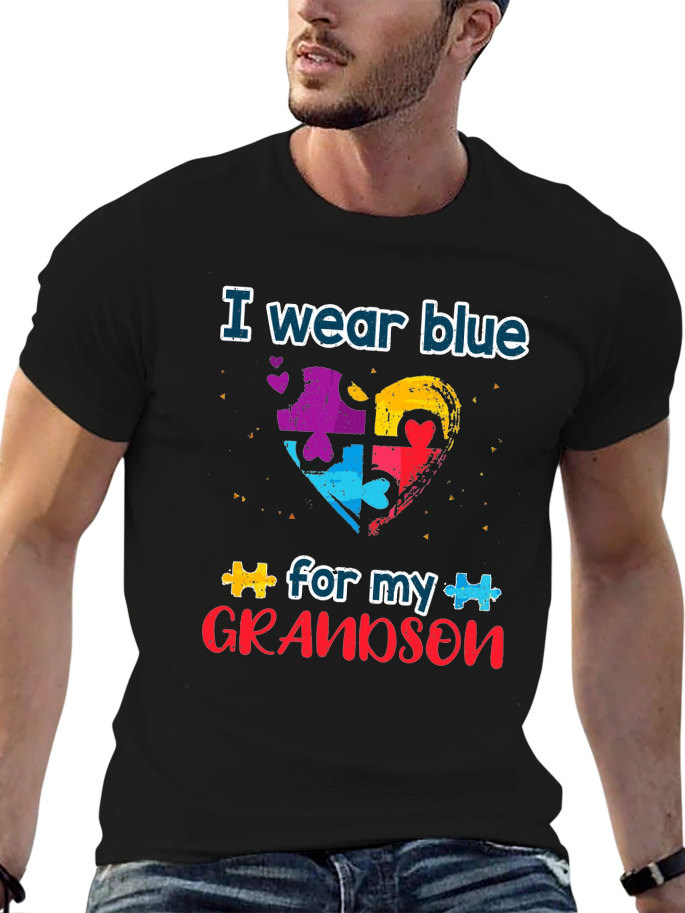 Autism Awareness Grandson T-Shirt: I Wear Blue