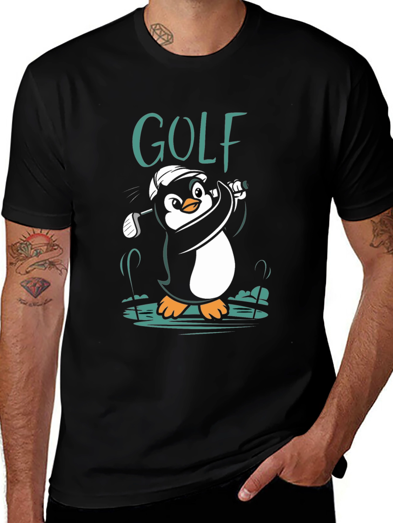 Golf Penguin Graphic Tee - Black Cotton Shirt